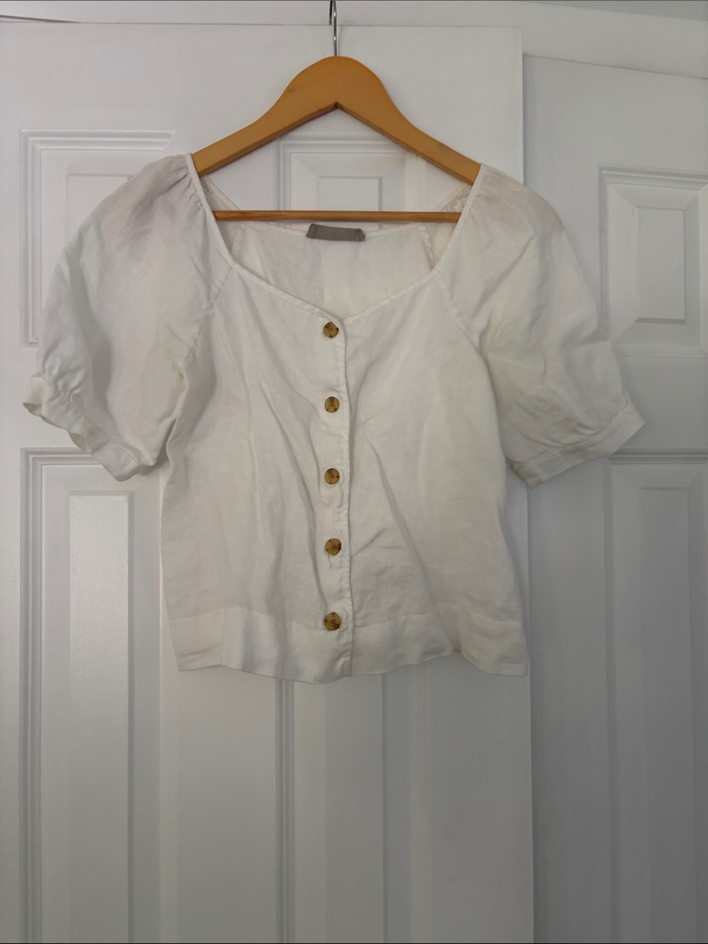 Everlane White Puff Sleeve Button-Front Top - 100% Linen
